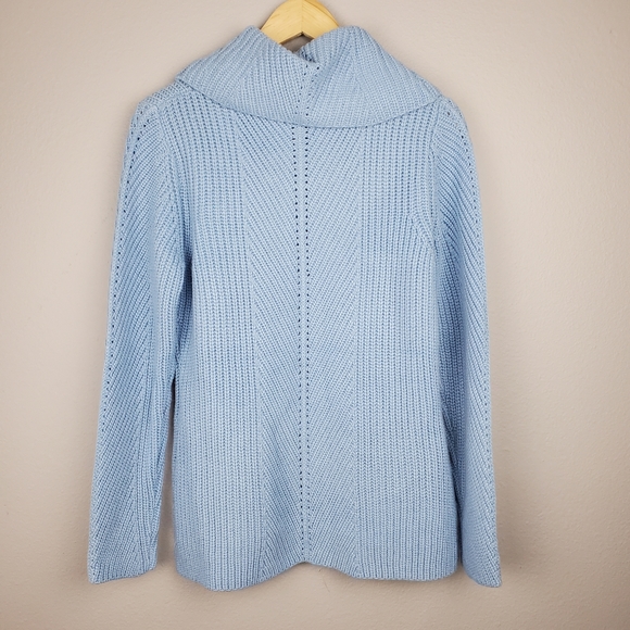 Tahari light blue cable knit, cowl neck sweater - Picture 6 of 10